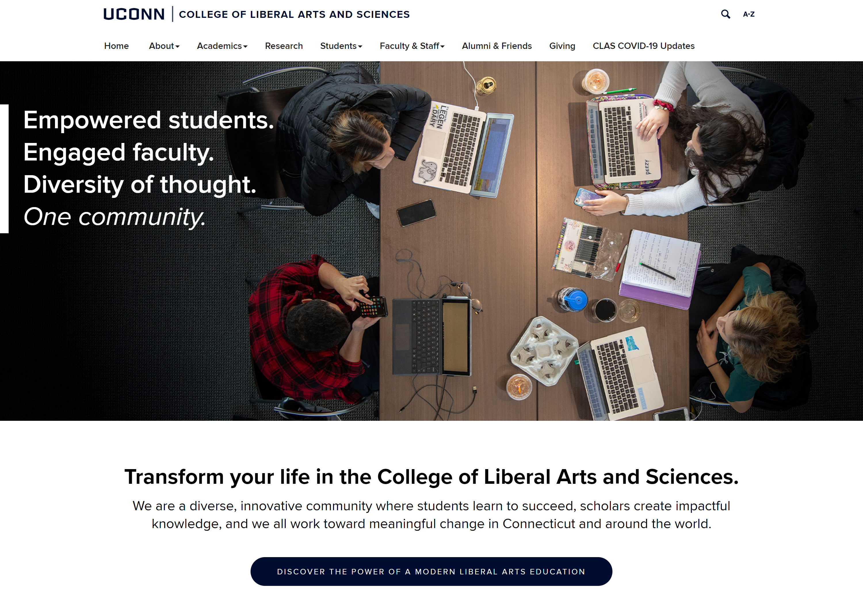 Desktop view of the UConn CLAS website