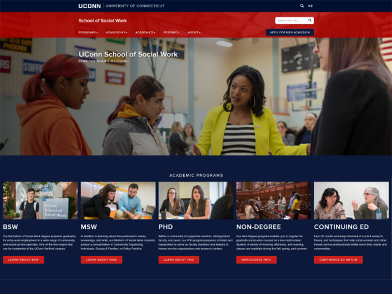 Desktop view of the UConn Schoolof Social Work website