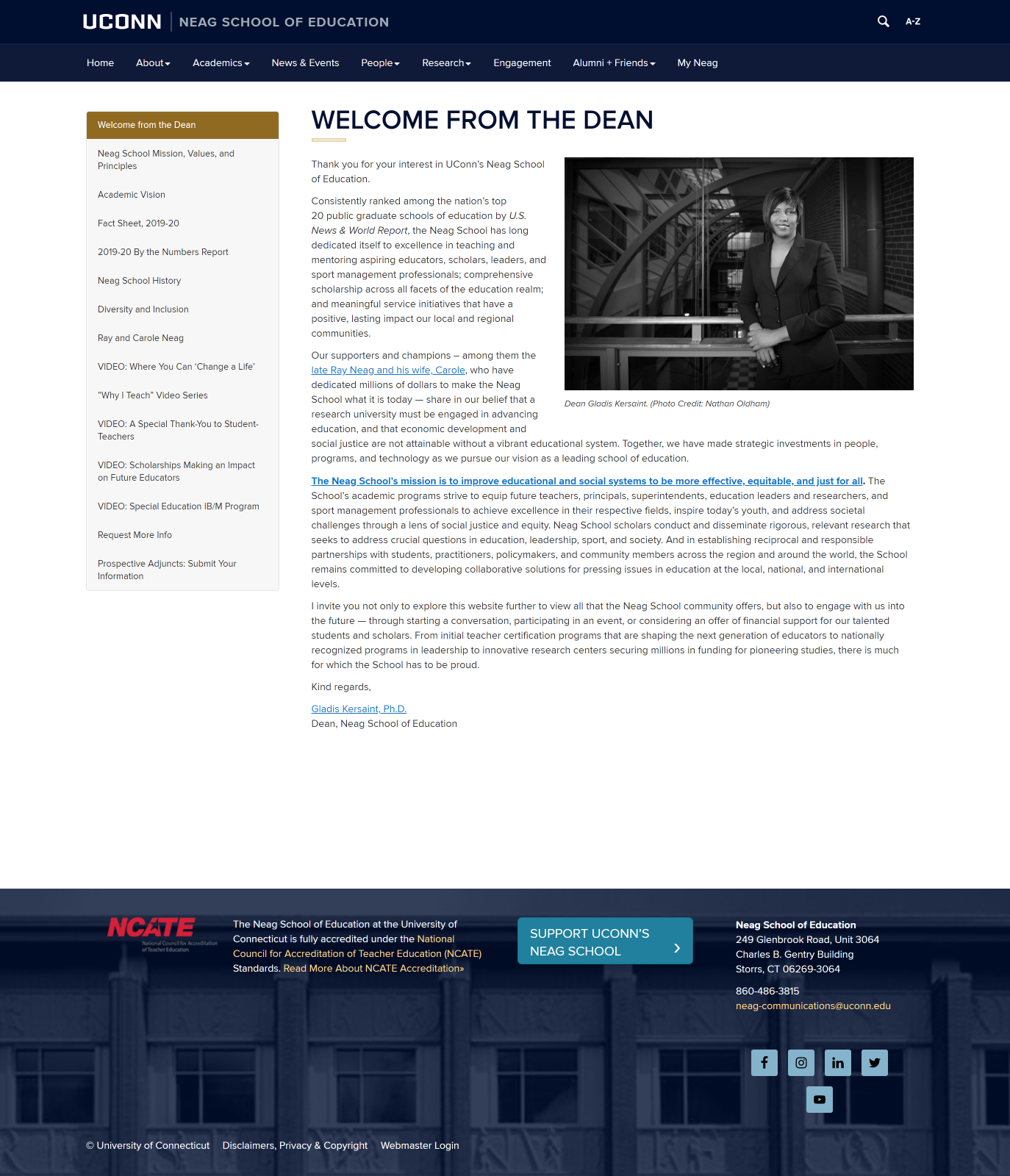 Screenshot of an interior page of the Neag School of Education website