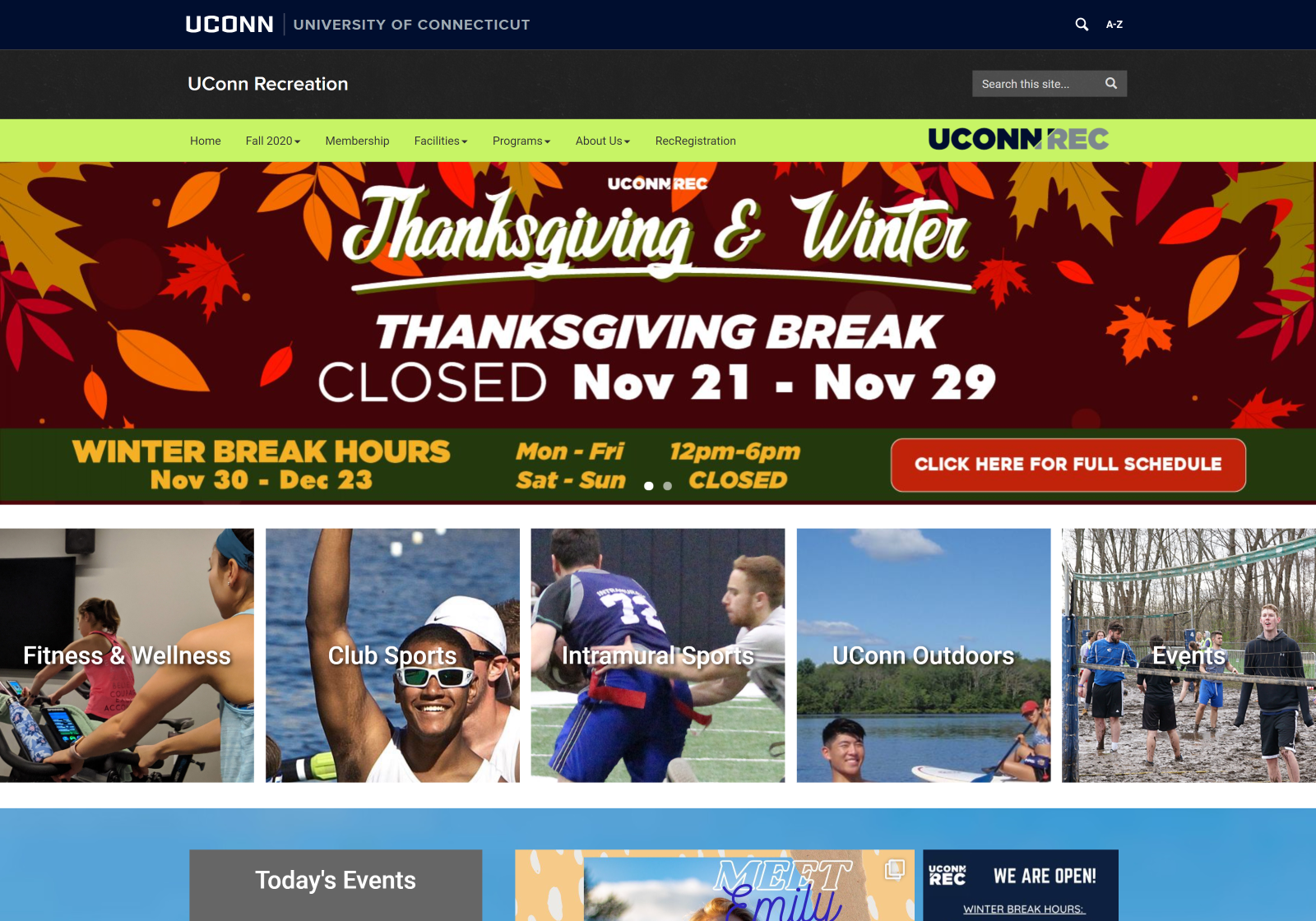 Desktop view of the Recreation website