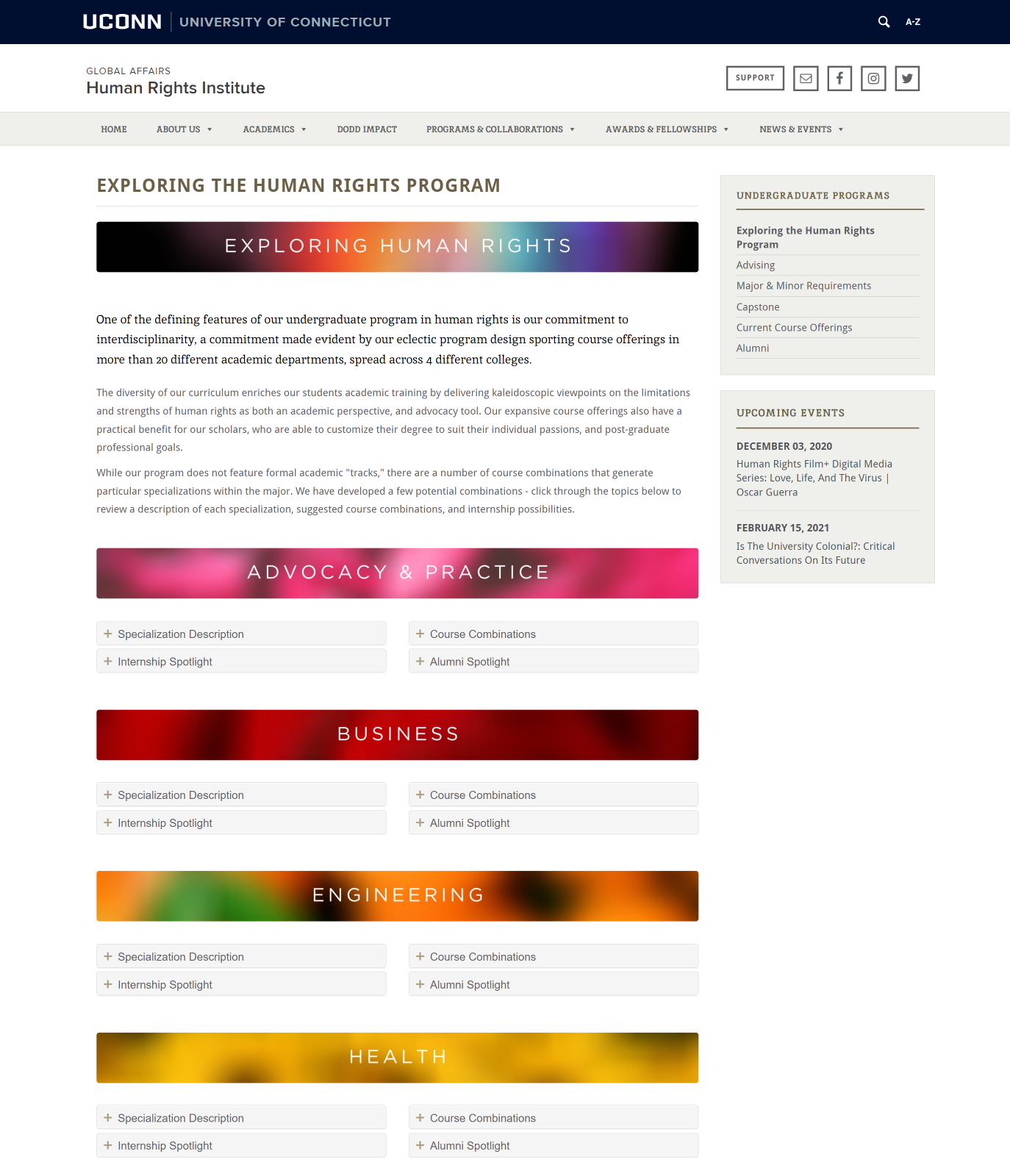 Screenshot of an interior page of the Human Rights Institute website