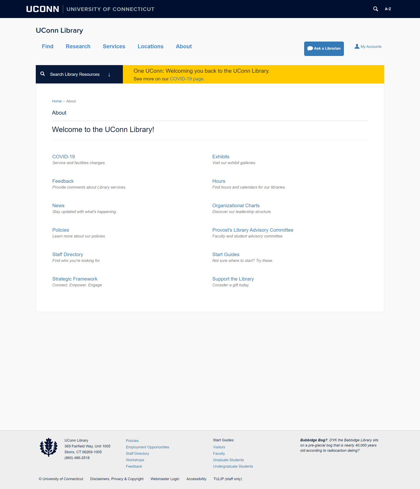 Screenshot of an interior page of the University Libraries website