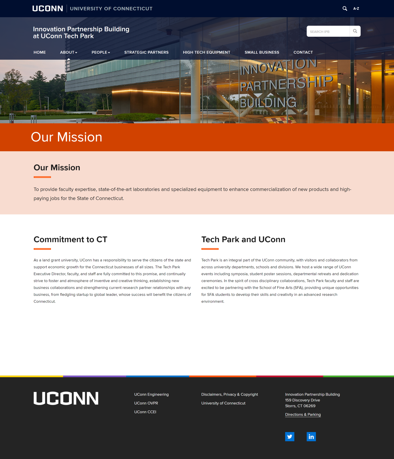 Screenshot of an interior page of the Tech Park website