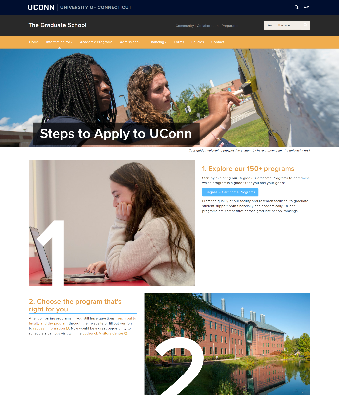 Screenshot of an interior page of the Graduate School website