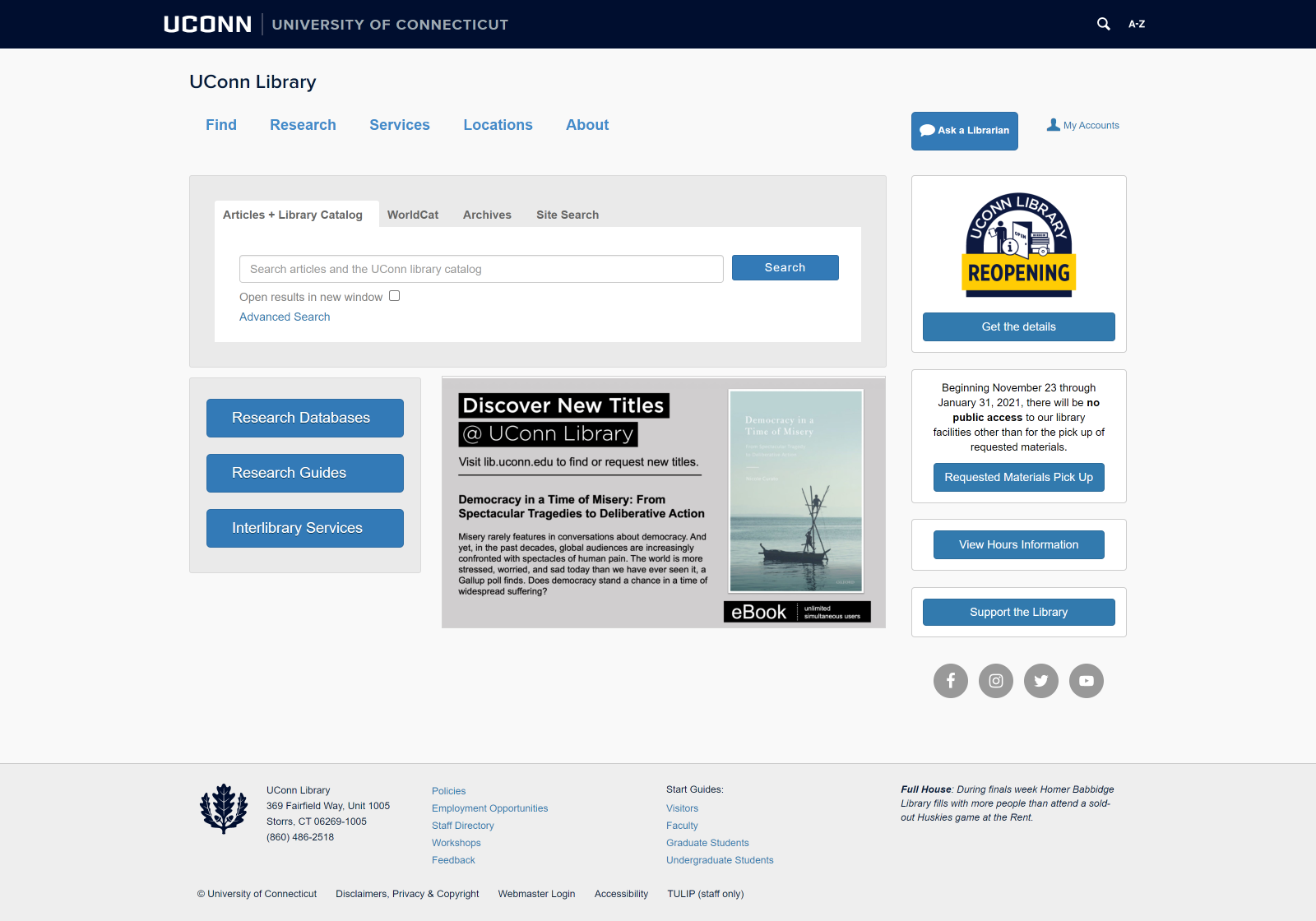 Desktop view of the University Libraries website