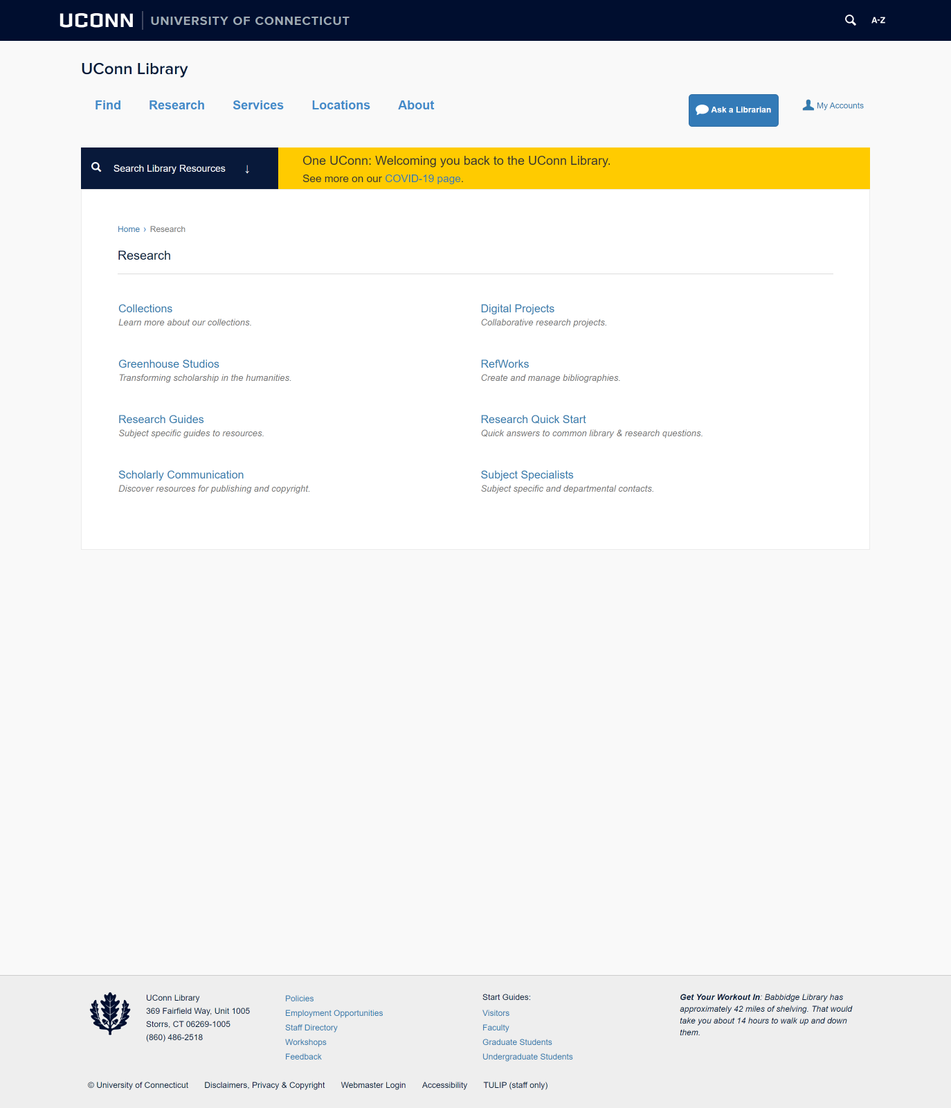 Screenshot of an interior page of the University Libraries website