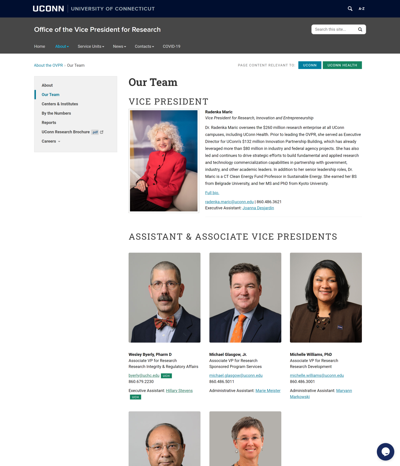 Screenshot of an interior page of the Office of the Vice President for Research website