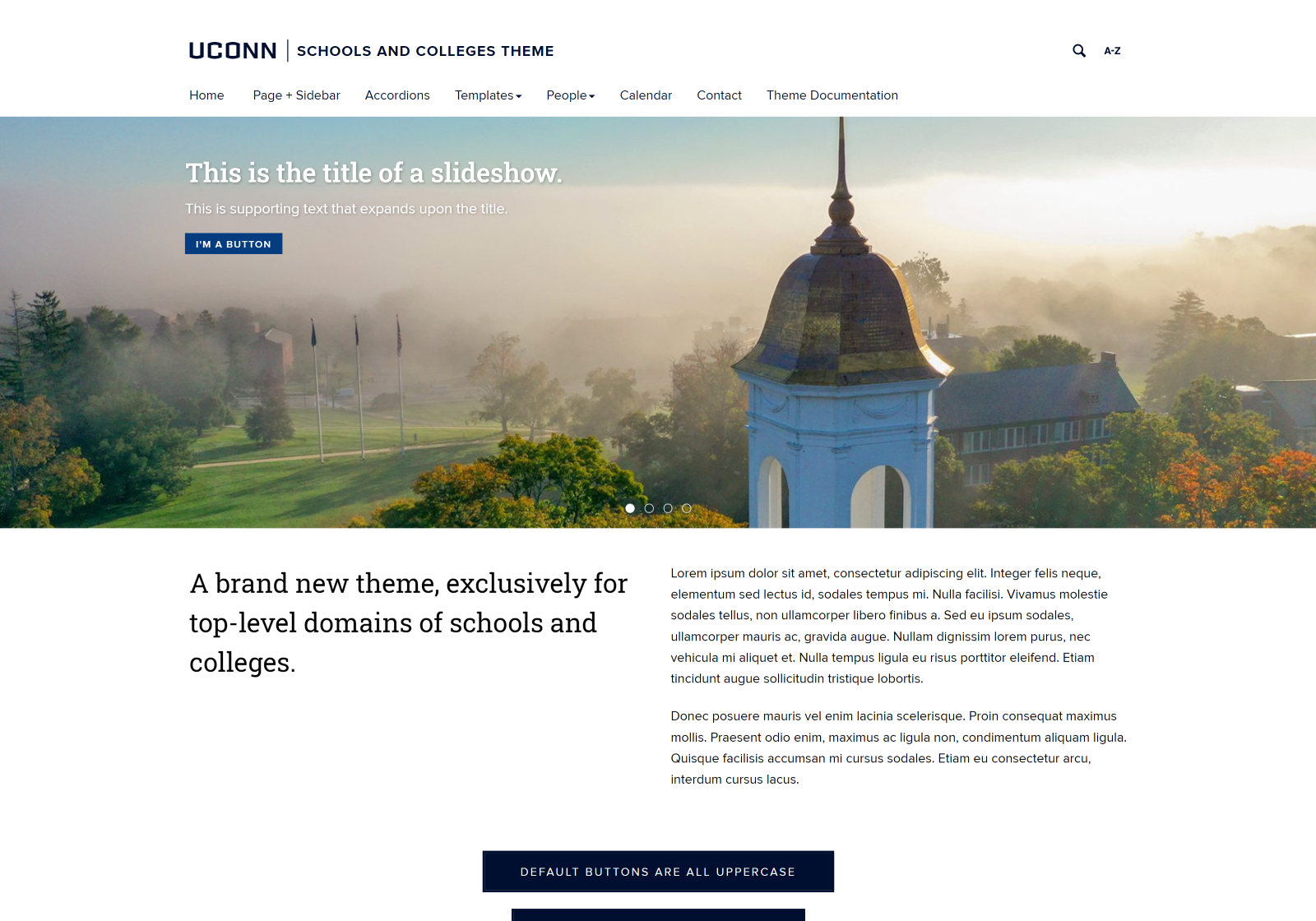 Desktop view of the UConn Schools and Colleges Template website