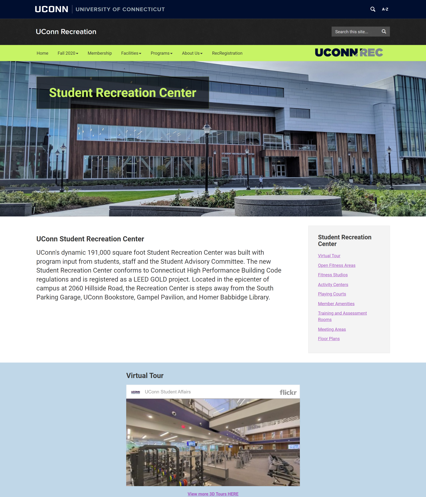 Screenshot of an interior page of the Recreation website