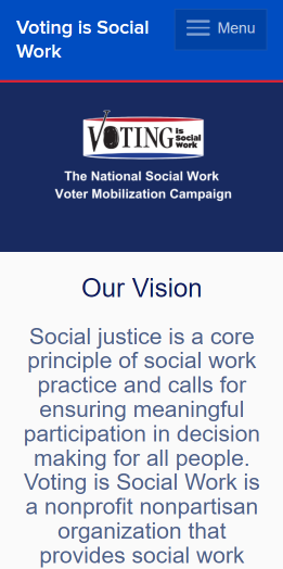 Voting is Social Work Homepage display mobile view