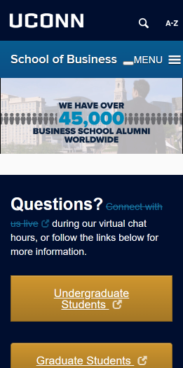 School of Business Homepage display mobile view