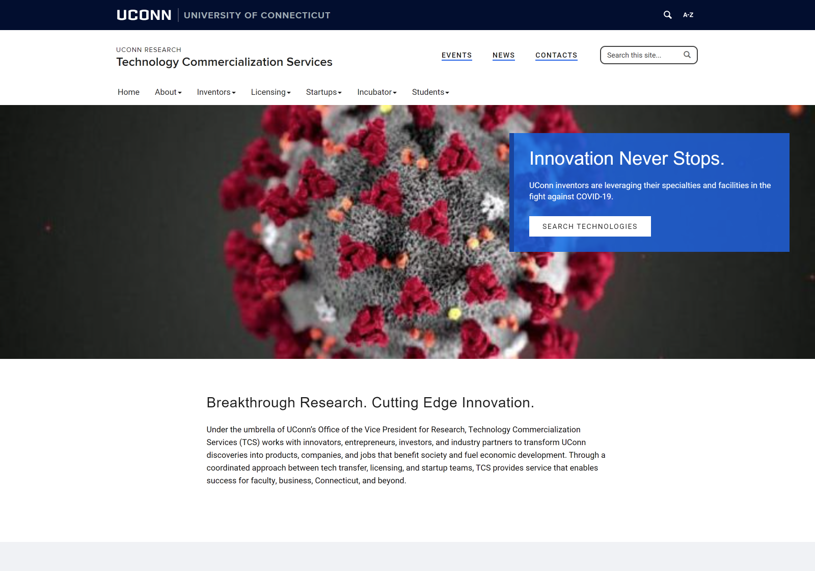 Desktop view of the Innovation website